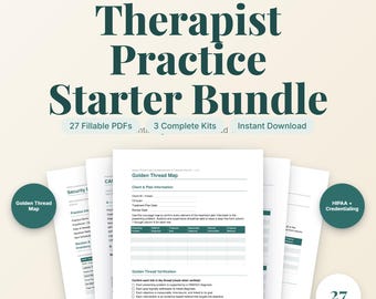 Therapist Practice Starter Bundle | HIPAA Credentialing Treatment Plan Forms