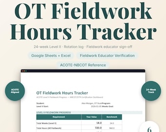 OT Fieldwork Hours Tracker | NBCOT Level II Log | Excel + Google Sheets