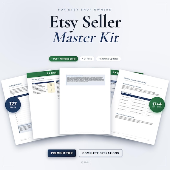 Etsy Seller Master Kit | 127 Pages, 17 Documents | SEO Tags, Listings, P and L, Fees, Disputes, Reviews (Editable PDF)