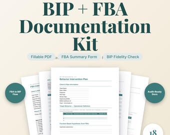 BIP FBA Documentation Kit | Behavior Intervention Plan Template | BCBA Clinical Forms