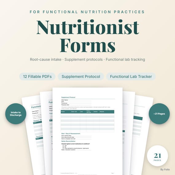 Functional Nutritionist Forms Kit | Intake, Supplement Protocol & Functional Lab Tracker | Fillable PDF Documentation for Private Practice