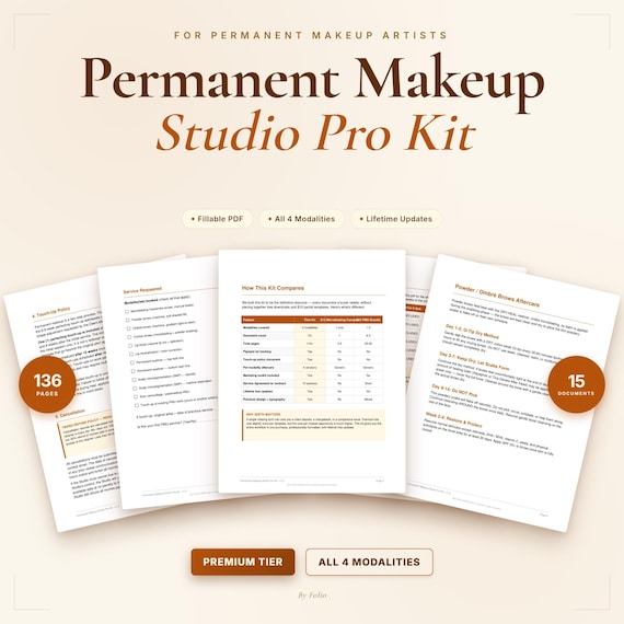 Permanent Makeup Studio Pro Kit | 136 Pages, 15 Documents | Microblading Powder Brows Lip Blush SMP Consent Forms (Editable PDF)