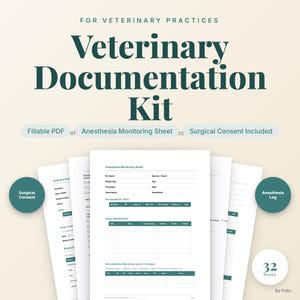 Kit di documentazione per studi veterinari / Moduli veterinari, consenso, dimissioni, anestesia, controlli di benessere / PDF modificabile