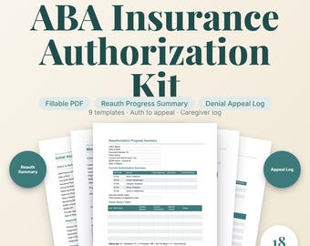 ABA Insurance Authorization Forms for BCBAs | Reauthorization PDF Kit Behavior Analysts