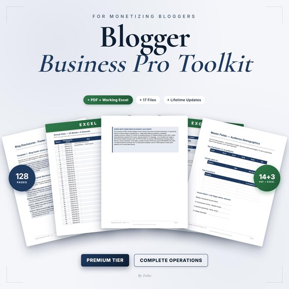 Blogger Business Pro Toolkit | 128 Pages, 17 Files | Sponsored Post Contract, Media Kit, Ftc, Pricing, 1099 Tracker