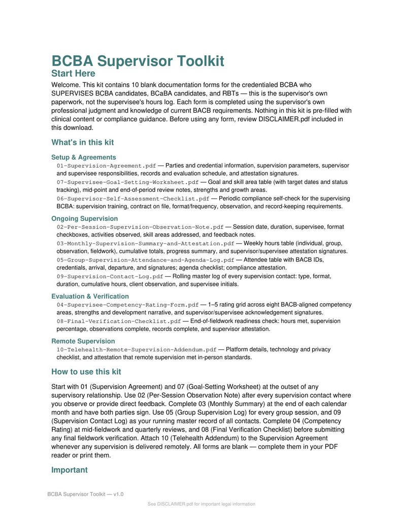 BCBA Supervisor Toolkit | Supervision Agreement Observation Note Monthly Attestation Forms | ABA Supervisor Documentation Kit afbeelding 7
