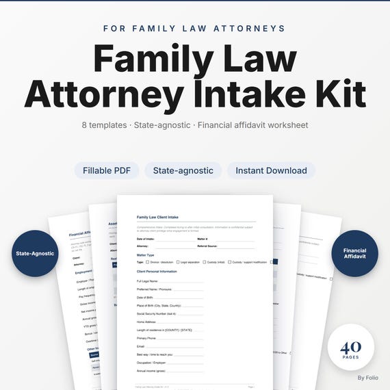 Family Law Attorney Intake Template | Divorce Engagement Letter + Fee Agreement + Custody Worksheet | PDF Kit