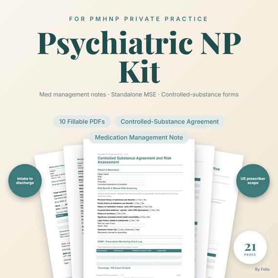 Psychiatric NP Documentation Kit | PMHNP Forms | Med Management Note Templates | Fillable PDF for Private Practice