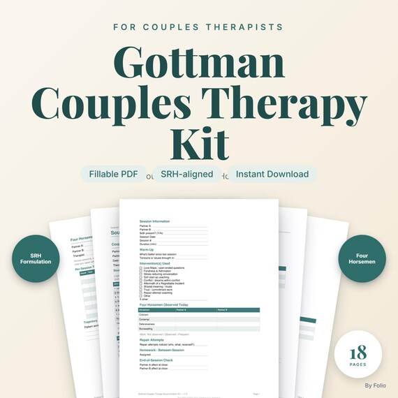 Gottman Couples Therapy Session Notes Template | Sound Relationship House | Four Horsemen Tracker | Fillable PDF
