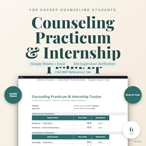 Counseling Practicum HOURS TRACKER | CACREP Internship Log | Excel + Google Sheets