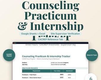 Counseling Practicum HOURS TRACKER | CACREP Internship Log | Excel + Google Sheets