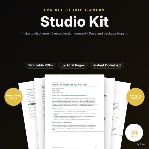 Red Light Therapy Studio Forms | Client Intake Consent Session Log | Fillable PDF Documentation Kit