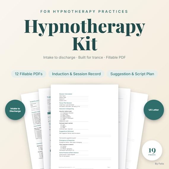 Hypnotherapy Forms Kit | Client Intake, Consent, Session Notes | Fillable Documentation Templates for Practitioners