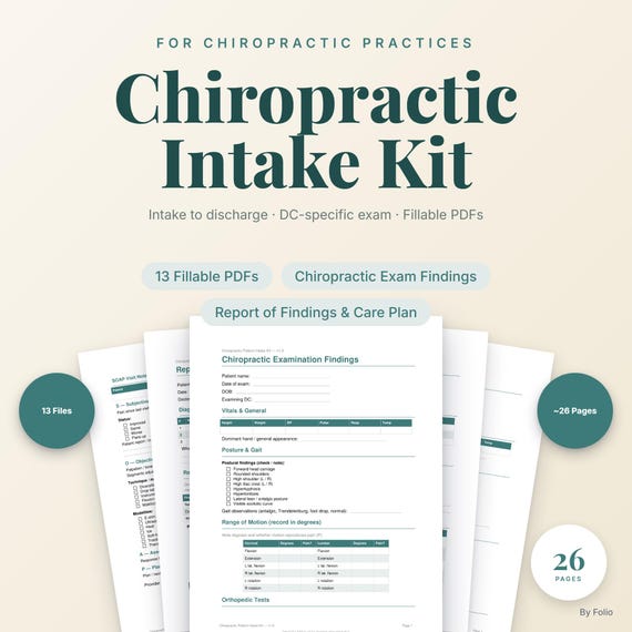 Chiropractic Patient Intake Forms | New Patient Intake, Exam, Consent & Care Plan | Fillable Documentation Kit for Chiropractors