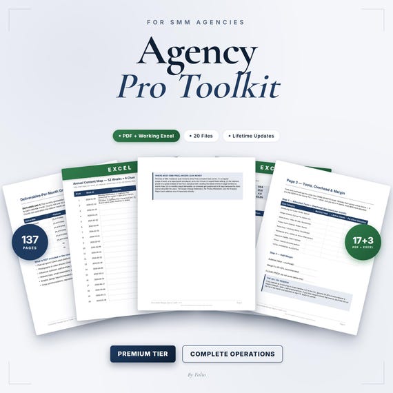 Social Media Manager Agency Toolkit | 125 Pages, 17 Documents | Contracts, Calendar, Pricing, Onboarding (Editable PDF)