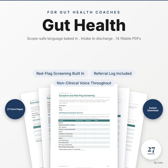 Gut Health Coach Forms Kit | Fillable PDF Coaching Templates | Intake Consent Session Notes Wellness Plan