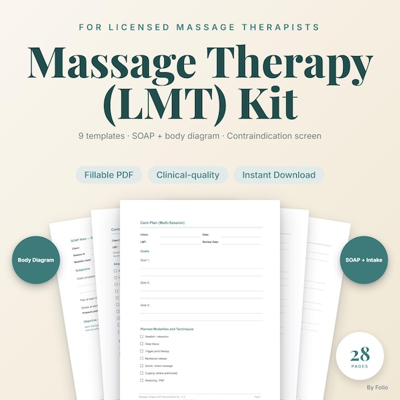 Massage Therapy SOAP Note Template Kit | LMT Intake, Health History, Body Diagram (PDF)