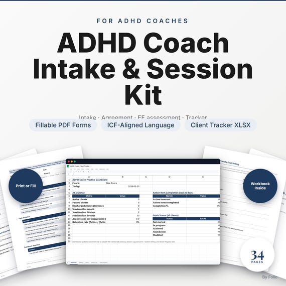 ADHD Coach Intake & Session Toolkit | Executive Function Forms, Agreement, Tracker