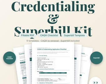 CAQH Credentialing Superbill Kit for Therapists | Payer Enrollment Claim Tracker Forms PDF