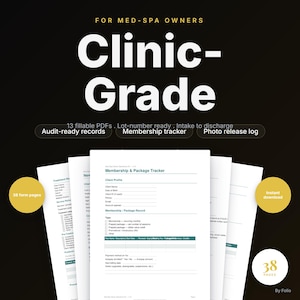 Med Spa Owner Documentation Kit | Fillable PDF Client Intake Treatment Records Consent Forms | Medical Spa Templates