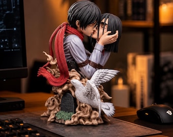 Eren Jaeger Mikasa Ackerman Anime Figure Attack on Titan 22cm Last Kiss Statue Collectible Desk Decor Manga Gift Display
