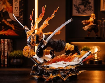 Zenitsu Agatsuma Anime Figure Demon Slayer 28cm Thunder God Fire Effect Collectible Statue PVC Desk Decor Manga Gift Room Display