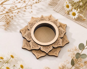 Porta incenso in legno di loto, raccoglitore di cenere floreale intagliato per meditazione, yoga e decorazioni zen.