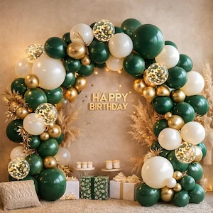 Grön Vit Guld Ballong Girlang Kit Festballonger Bröllop Födelsedagsdekoration Ballongbåge Set
