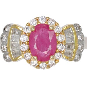 Natural Reddish Pink Ruby | Bow Halo Ring | 925 Sterling Silver Gold Plated | Art Deco Ring | ALGT Certified
