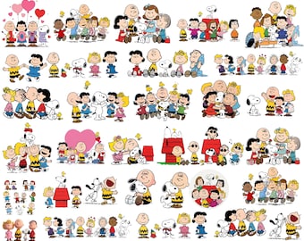 Könnte beinhalten: Eine digitale Sammlung von über 25 Snoopy und Freunde Illustrationen mit verschiedenen Charakteren aus dem Peanuts-Comic in farbenfrohen Posen, darunter Snoopy, Charlie Brown, Lucy und Linus, mit dem Text 25+ SNOOPY AND FRIENDS BUNDLE.