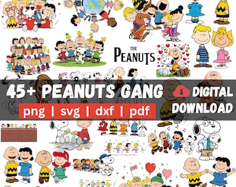 Paquete de imágenes PNG de la pandilla de Peanuts, imágenes prediseñadas de amigos de dibujos animados, diseños para fiestas infantiles (descarga digital)