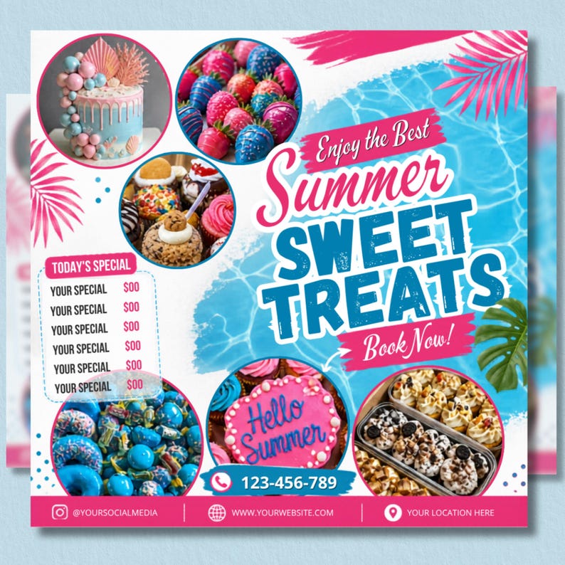 Summer Bake Sale Flyer, June Bakery Flyer, Summer Sweet Treats Flyer, Dessert Flyer, Summer Flyer, Bake Shop Flyer, Pastry Flyer, DIY Canva
