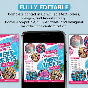 Summer Bake Sale Flyer, June Bakery Flyer, Summer Sweet Treats Flyer, Dessert Flyer, Summer Flyer, Bake Shop Flyer, Pastry Flyer, DIY Canva