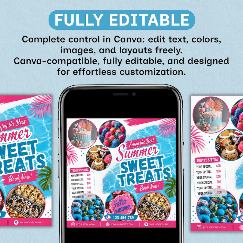 Summer Bake Sale Flyer, June Bakery Flyer, Summer Sweet Treats Flyer, Dessert Flyer, Summer Flyer, Bake Shop Flyer, Pastry Flyer, DIY Canva