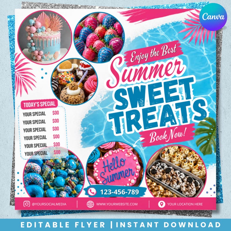 Summer Bake Sale Flyer, June Bakery Flyer, Summer Sweet Treats Flyer, Dessert Flyer, Summer Flyer, Bake Shop Flyer, Pastry Flyer, DIY Canva