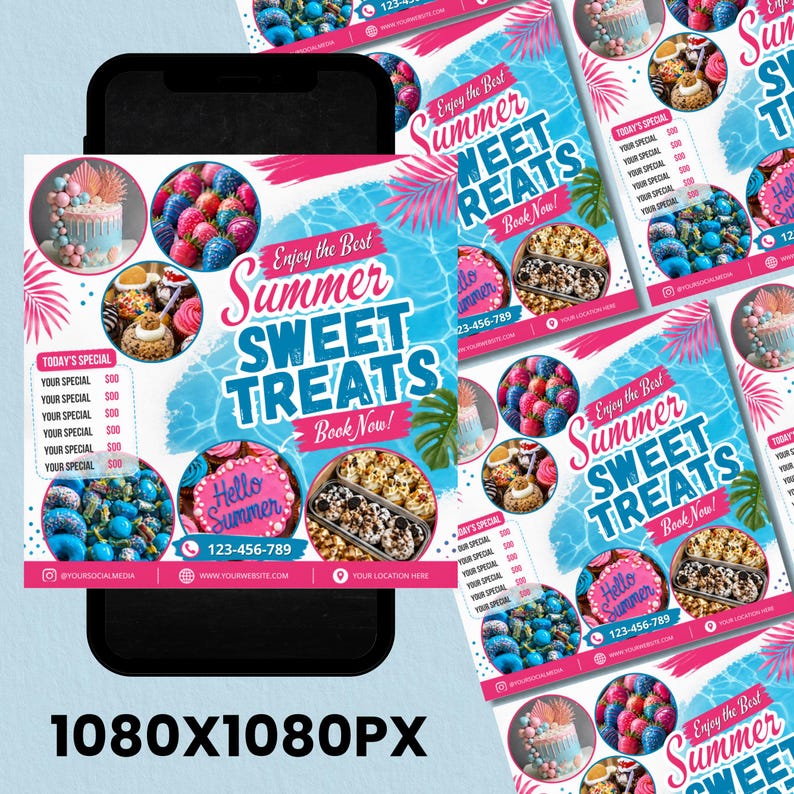 Summer Bake Sale Flyer, June Bakery Flyer, Summer Sweet Treats Flyer, Dessert Flyer, Summer Flyer, Bake Shop Flyer, Pastry Flyer, DIY Canva