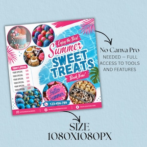 Summer Bake Sale Flyer, June Bakery Flyer, Summer Sweet Treats Flyer, Dessert Flyer, Summer Flyer, Bake Shop Flyer, Pastry Flyer, DIY Canva