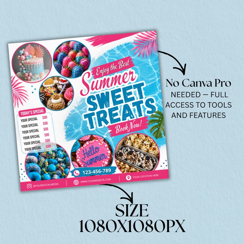 Summer Bake Sale Flyer, June Bakery Flyer, Summer Sweet Treats Flyer, Dessert Flyer, Summer Flyer, Bake Shop Flyer, Pastry Flyer, DIY Canva