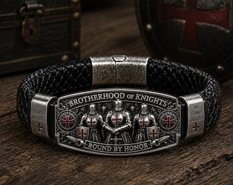 Vintage Templar Knights Bracelet Men Braided Leather Cross Emblem Jewelry Gift