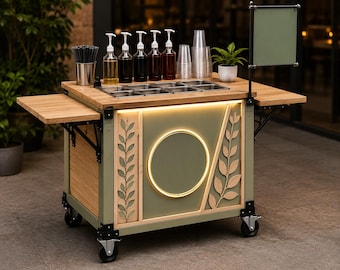 Plano para carrito de bar portátil de madera para armar usted mismo con iluminación LED, carrito de servicio para interiores y exteriores.