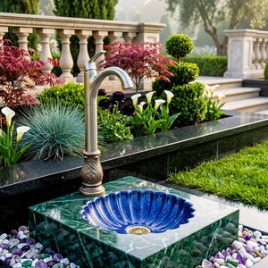 Outdoor Garden Fountain – Black Marble Basin, Calming Oasis Decor