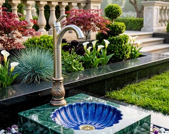 Fuente de jardín exterior – Pila de mármol negro, decoración de oasis de tranquilidad
