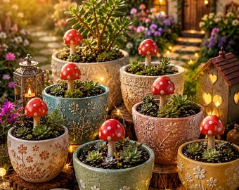 Macetas de cerámica con forma de seta para hacer tú mismo / Decoración original para jardines de hadas, macetas para interiores y exteriores