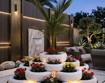 Fuente de agua exterior DIY con iluminación LED, decoración moderna para jardín, elemento relajante para el patio trasero.