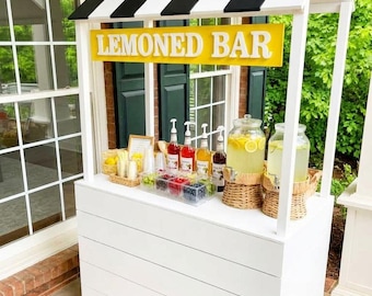 Estación de bebidas Lemoned Bar DIY PDF / Carrito de bebidas blanco, mesa de refrigerios para fiestas de verano.