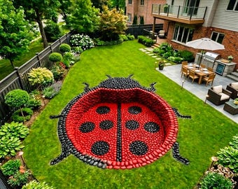Decoración de jardín con mosaico de mariquitas, arte para exteriores, acento paisajístico colorido (PDF SVG)