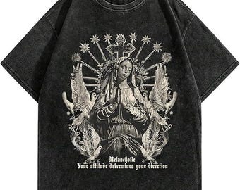 Virgin Mary Gothic Shirt, Christian Vintage Graphic Tee, Religious Art Shirt, Faith Based Streetwear, Catholic Apparel, Christian Gift