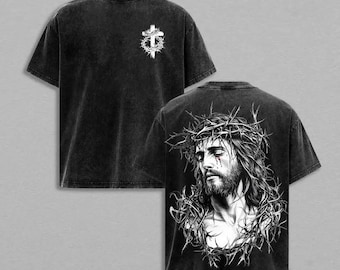 Crown of Thorns Shirt, Christian Streetwear Tee, Vintage Wash Jesus T-Shirt, Religious Graphic Top, Edgy Faith Clothing, Gift for Christian