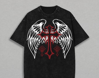 Angel Wing Cross Shirt, Christian Graphic Tee, Gothic Cross T Shirt, Faith Based Streetwear, Religious Graphic Shirt, Christian Gift