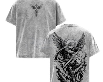 Archangel Michael Shirt, Christian Warrior Tee, Saint Michael Vintage Washed Shirt, Spiritual Warfare Shirt, Guardian Angel Christian Gift